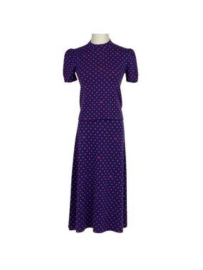 Gucci Dot Pattern Knit Set Long Skirt Wool Navy
